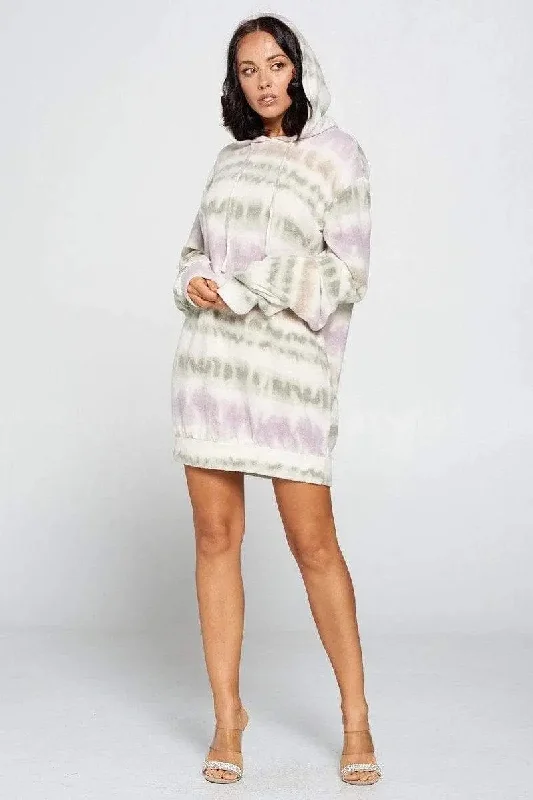 Blue Zone Planet |  Terry Brushed Print Sweater Dress Real Fur Shearling Chenille