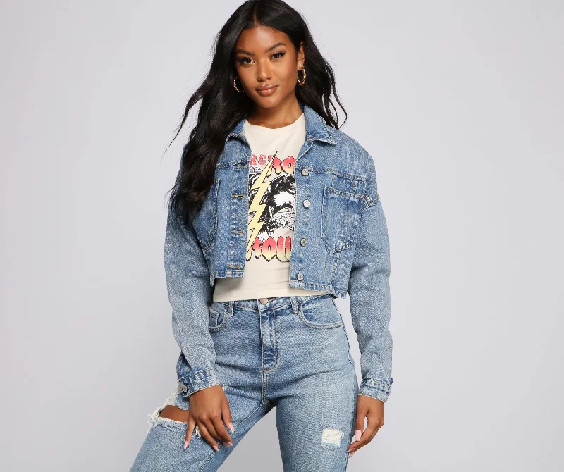 The Next Level Cropped Denim Jacket Print Jacket Jacquard Jacket Patchwork Jacket