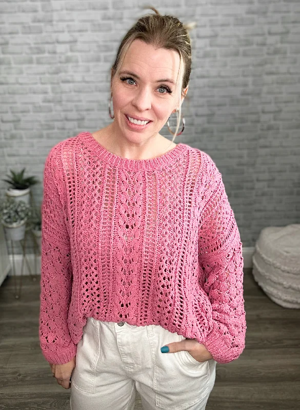 Luxe Open Rose Pink Knit Chenille Sweater {Umgee} High Neck Crew Neck V-Neck