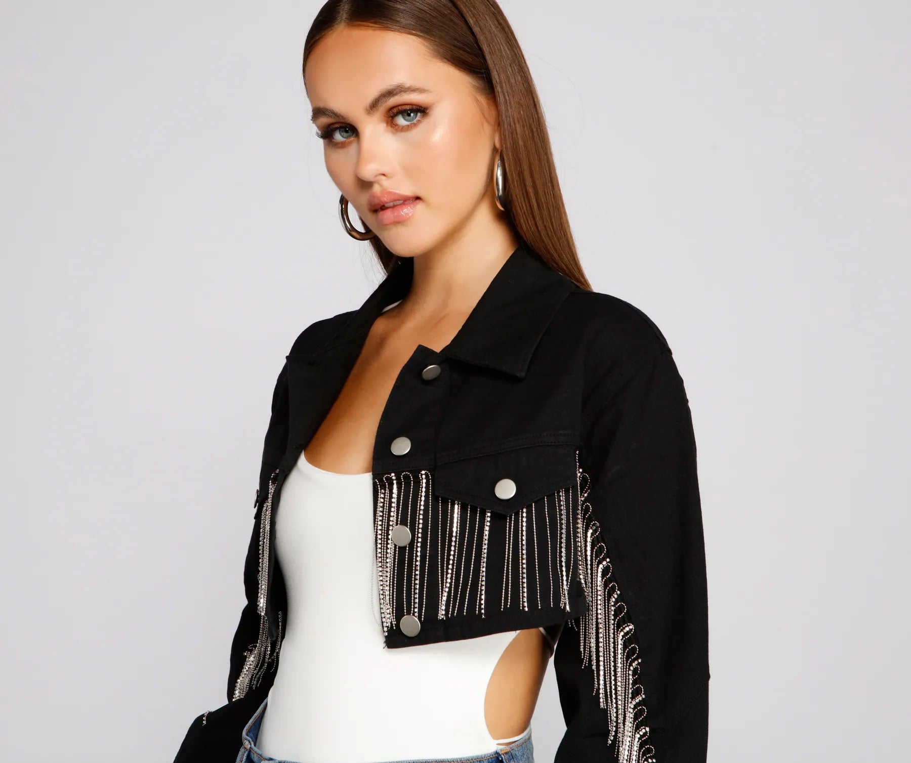 Trendy Glam Cropped Denim Jacket Cardigan Sweater Pullover