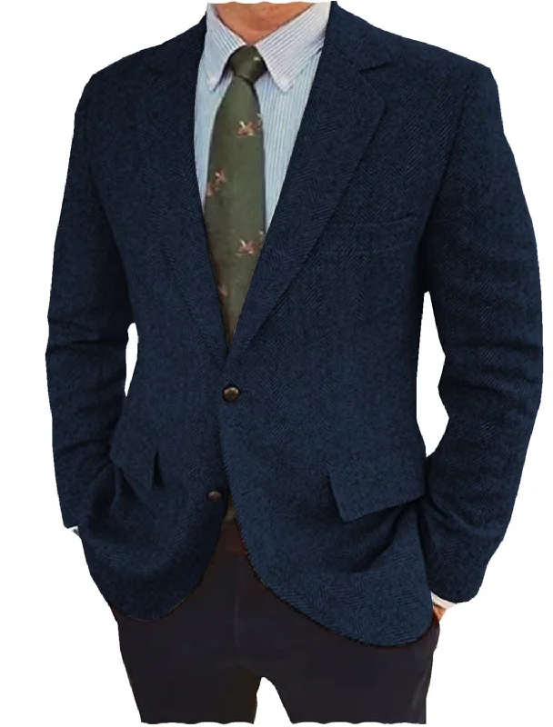 Brown Blue Men's Tailored Fit Single Breasted Two-buttons Tweed Casual Jacket Satin Jacket Silk Jacket Chiffon Jacket