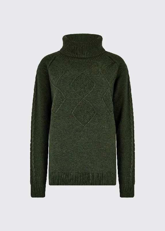 Belleek Chunky Roll Neck Sweater - Olive Wool Fabric Cashmere Fabric Tweed Fabric