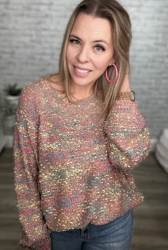 Colorful Textured Sweater by First Love Front Pockets Side Pockets Patch Pockets