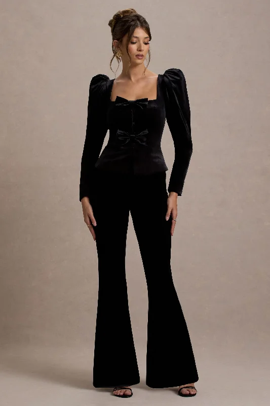 Ramie | Black Velvet Flared-Leg Trousers Trousers versatile functional