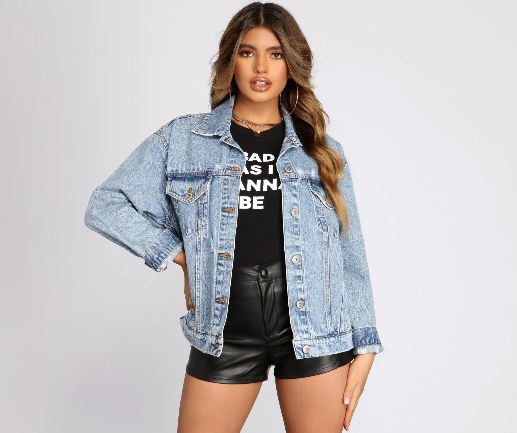 Squad Goals Over-Sized Denim Jacket Jacket Blazer Coat