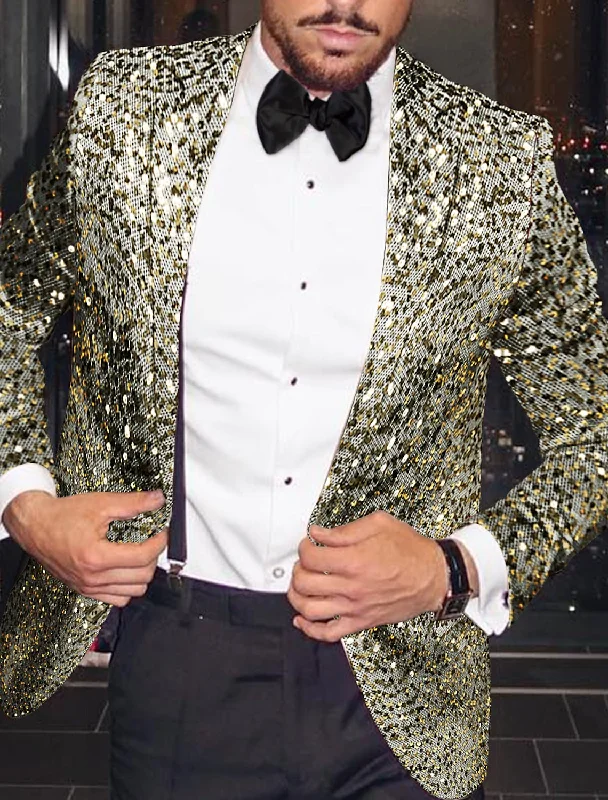 Gold Silver Men's Tailored Fit Single Breasted One-button Sequins Party Jacket Nylon Jacket Polyester Jacket Spandex Jacket Gold Silver Men's Tailored Fit Single Breasted One-button Sequins Party Jacket Nylon Jacket Polyester Jacket Spandex Jacket