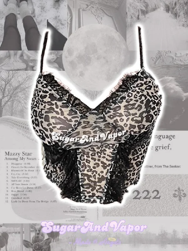 Nadia Mesh Leopard Cami Crop Top Collared Crop Top Boat Neck A-Line