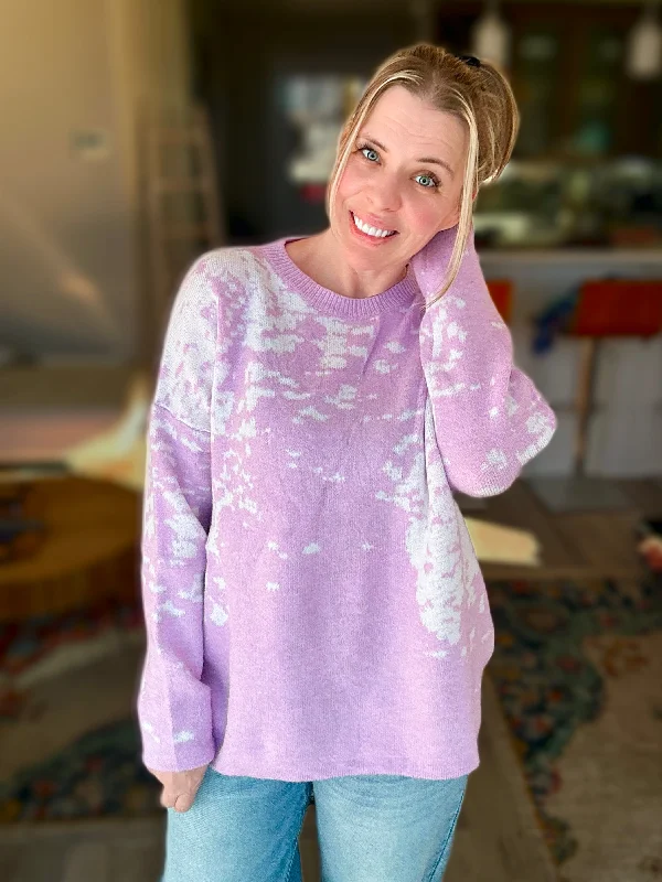 Soft and Cozy Lavender and White Sweater Cashmere Blend Cotton Blend Poly Blend