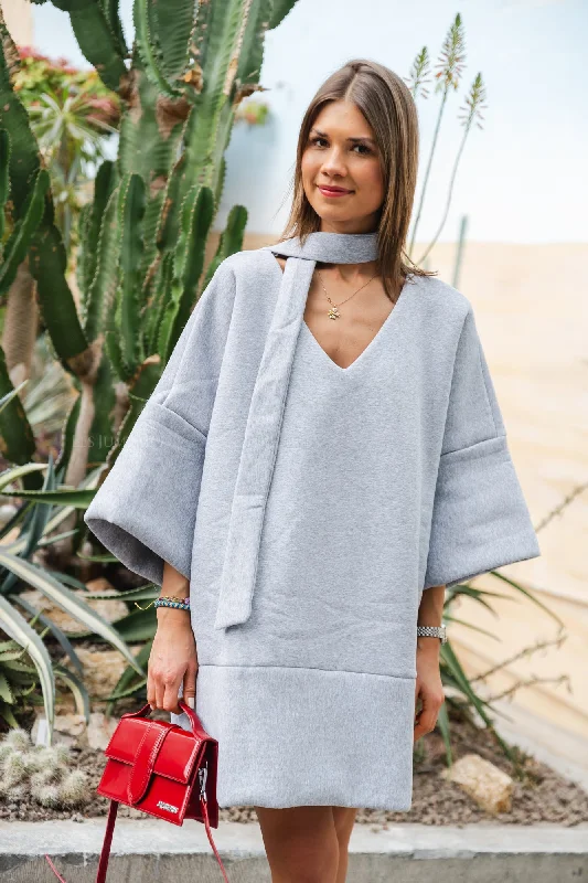 Imke short sweater dress grey Velvet Chenille Corduroy