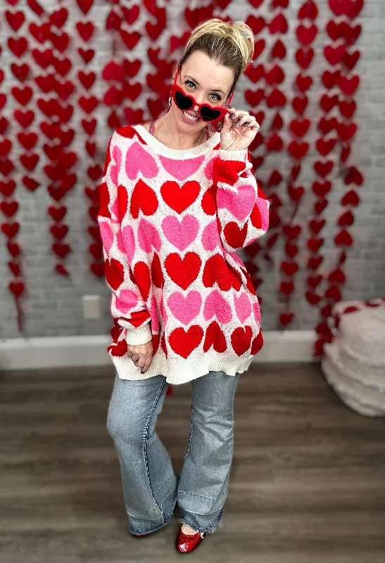Pink and Red Hearts - SUPER SOFT Sweater from Jade by Jane Terry Terry Cloth Terry Knit Pink and Red Hearts - SUPER SOFT Sweater from Jade by Jane Terry Terry Cloth Terry Knit