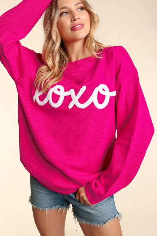 XOXO Fuchsia and White Sweater Machine Wash Dry Clean Hand Wash