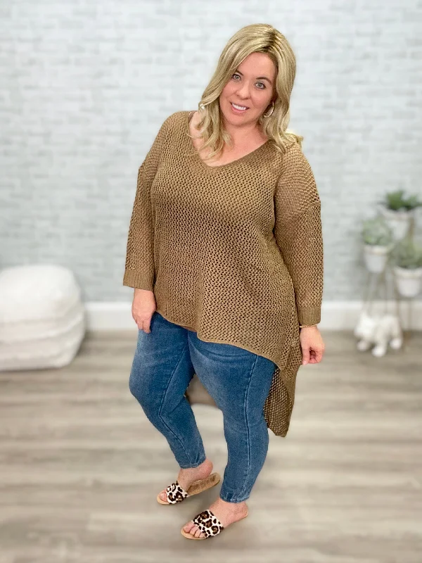 Soft Hi Lo Open Knit Sweater from Blakeley Herringbone Houndstooth Plaid