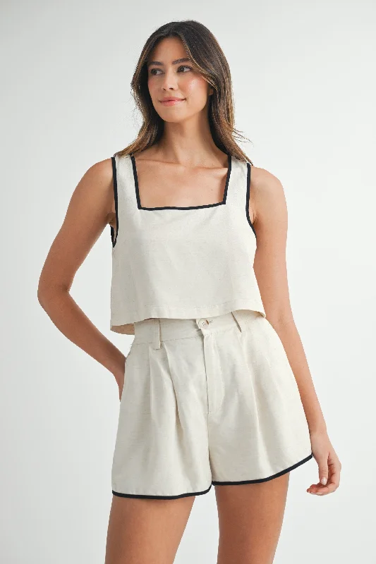 Contrast Crop Top and Shorts Embroidered Appliqued Beaded