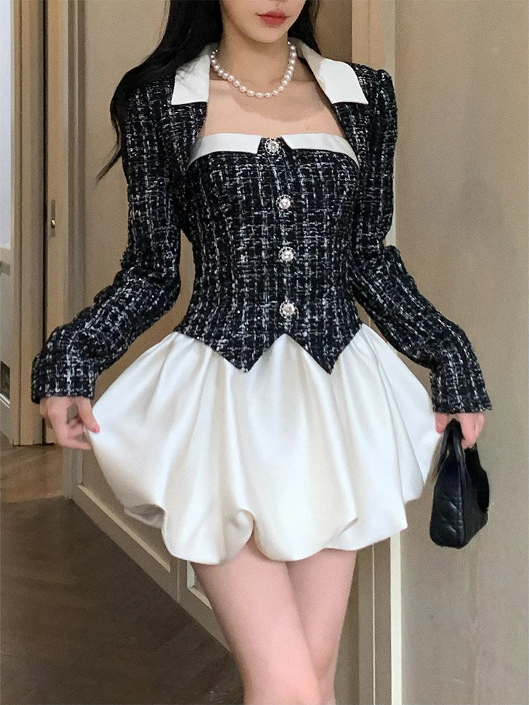 Yipinpay 2 Piece Dress Set Woman Black Crop Tops + Slim Sleeveless Y2k Mini Dress Corest Corset Korean Fashion Suit 2024 Autumn Zippered Front Buttoned Front Snap Front Yipinpay 2 Piece Dress Set Woman Black Crop Tops + Slim Sleeveless Y2k Mini Dress Corest Corset Korean Fashion Suit 2024 Autumn Zippered Front Buttoned Front Snap Front