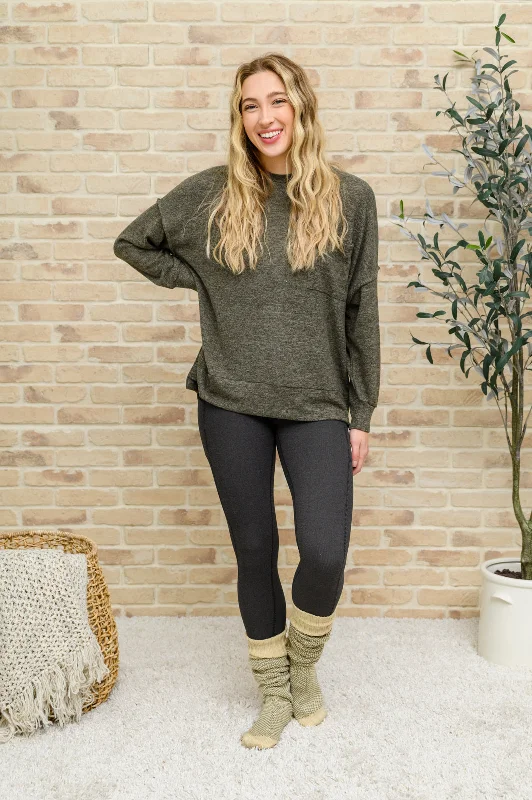 Brushed Drop Shoulder Sweater In Olive Stylish Fashionable Trendy