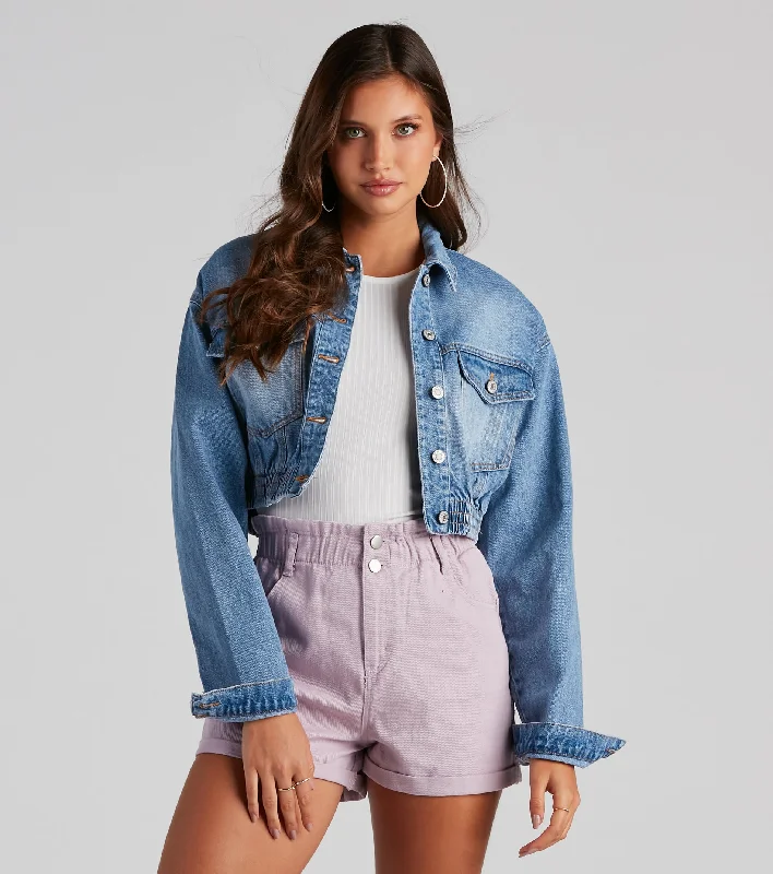 Go With It Cropped Denim Jacket Satin Jacket Silk Jacket Chiffon Jacket