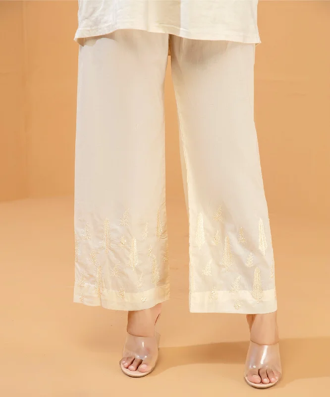 Embroidered Cream Trouser - LTE 436 Trousers Cargo pockets