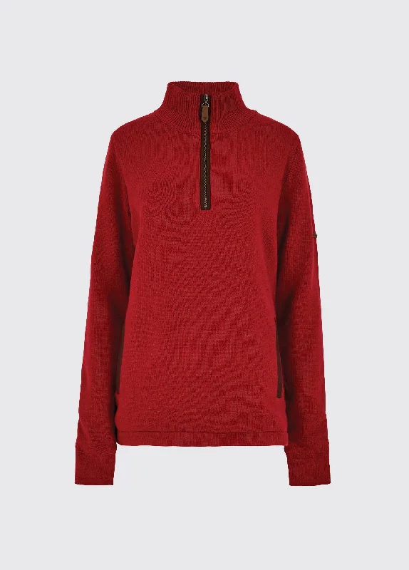 Morrisey Zip Neck Sweater - Cardinal Chenille Brocade Lace