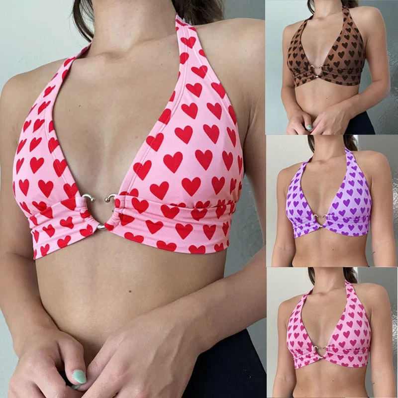 Heart Crop Top Summer Crop Top Casual Short Sleeve
