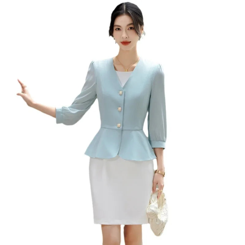 Bonnyshow Women Formal 2 Pieces Set New Fashion Lantern Sleeve Jacket + White Dress Suit Office Ladies Business Blazers Skirt Set Faux Fur Jacket Real Fur Jacket Shearling Jacket Bonnyshow Women Formal 2 Pieces Set New Fashion Lantern Sleeve Jacket + White Dress Suit Office Ladies Business Blazers Skirt Set Faux Fur Jacket Real Fur Jacket Shearling Jacket