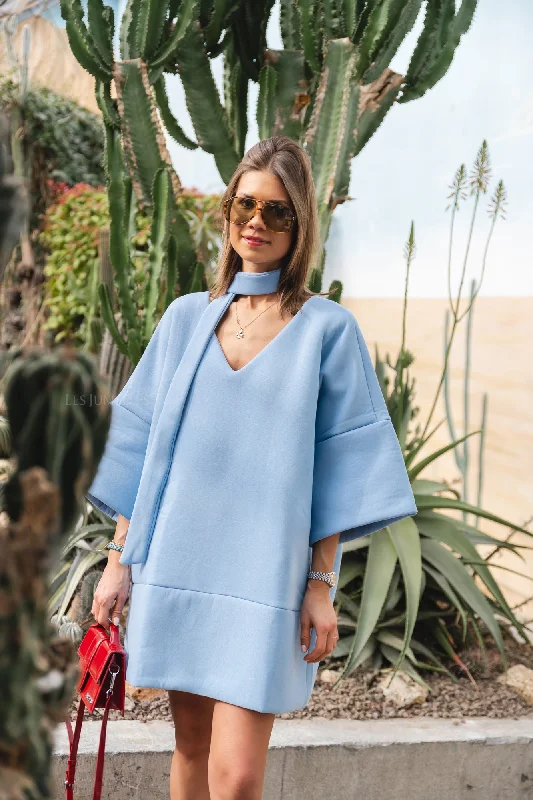Imke short sweater dress sky blue Neon Metallic Matte