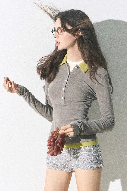 Contrast Collar Knit Sweater Iron Safe Non-Iron Wrinkle Free