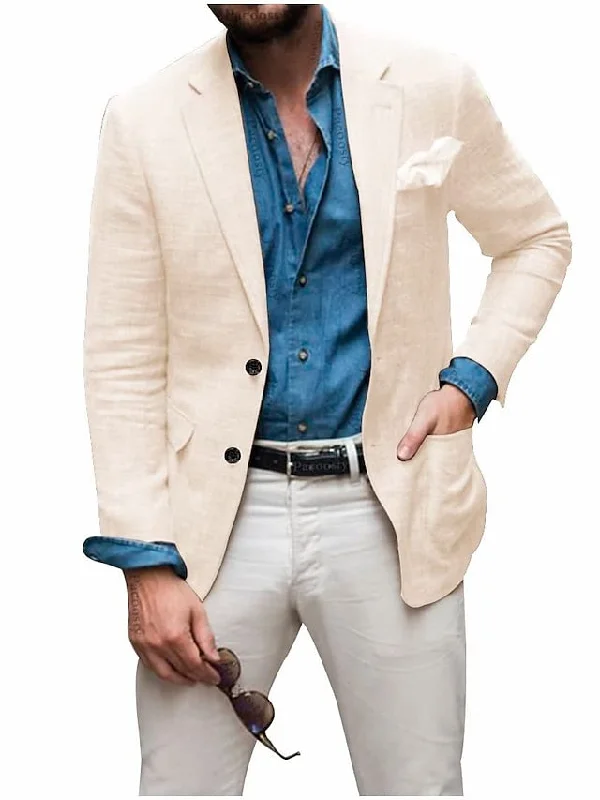 Men's Tailored Fit Single Breasted Two-buttons Blazer Jacket Cotton Fabric Linen Fabric Terry Fabric Men's Tailored Fit Single Breasted Two-buttons Blazer Jacket Cotton Fabric Linen Fabric Terry Fabric