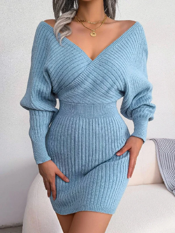 Blue Zone Planet | Rib-Knit Dolman Sleeve Sweater Mini Dress Terry Blend Velvet Blend Canvas Blend Blue Zone Planet | Rib-Knit Dolman Sleeve Sweater Mini Dress Terry Blend Velvet Blend Canvas Blend
