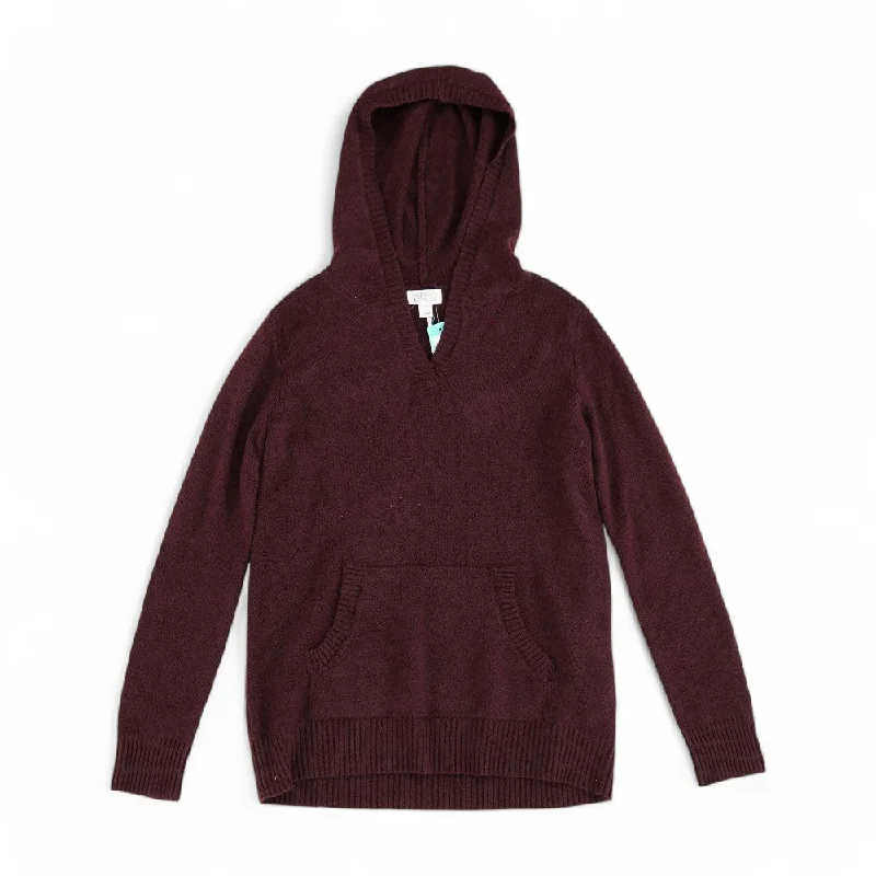 Burgundy Solid Pullover Sweater Ruffled Neck Pullover