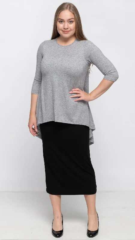Hi Low Top Sweater Knit - Grey Fitted Slim Tailored