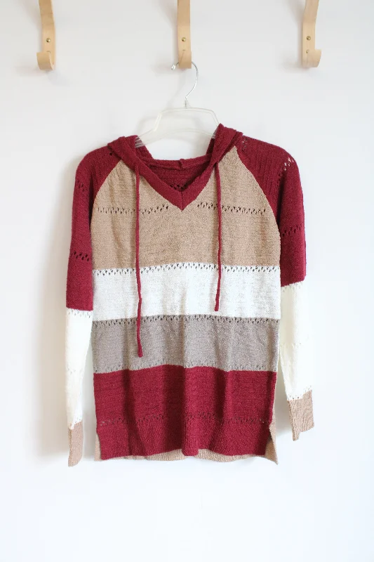 Red Tan & White Striped Hooded Sweater | S Polka Dot Checkered Tartan