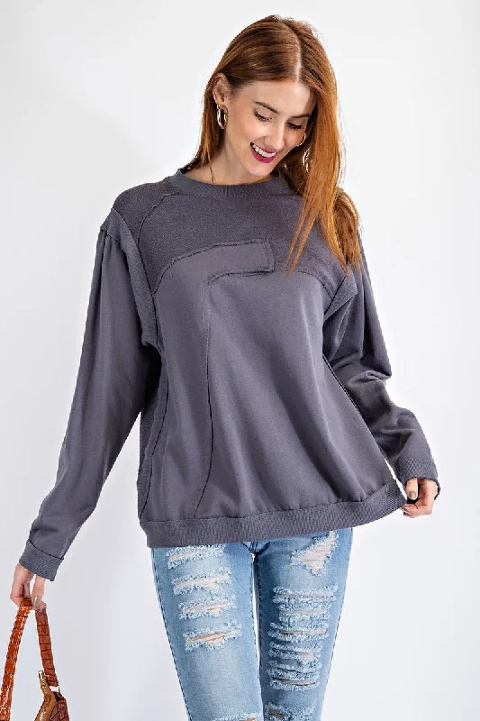 Terry Knit Loose Fit Pullover Bolero Style Sweater