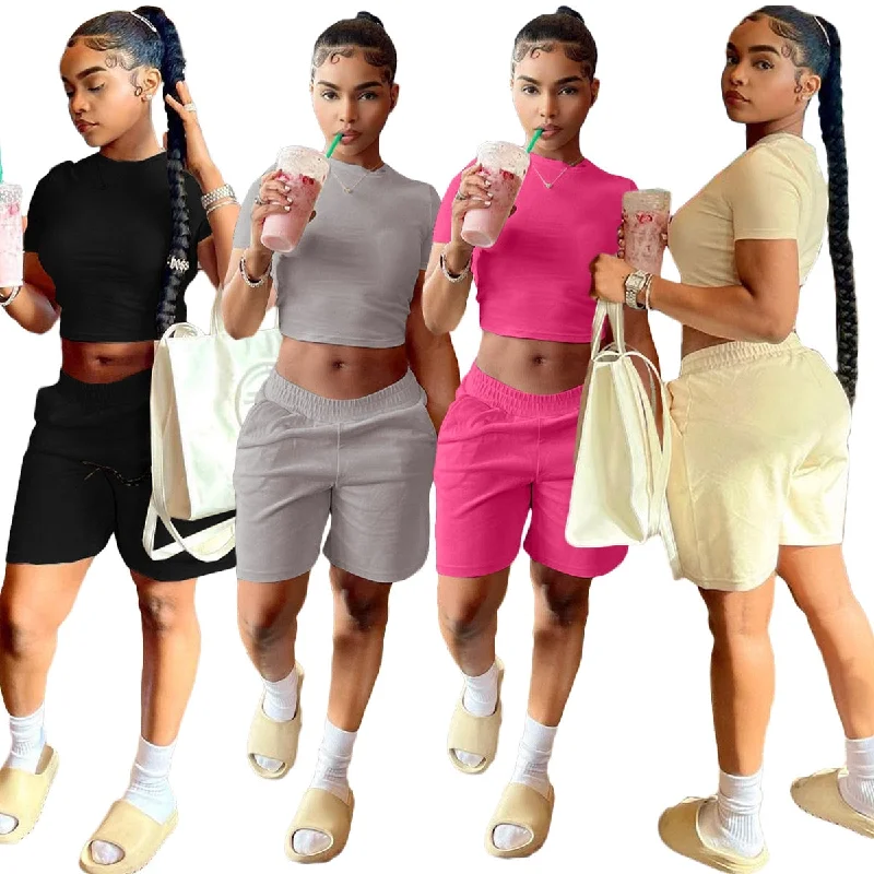 Crop Top & Shorts Set Crop Top Seamless Stretchy