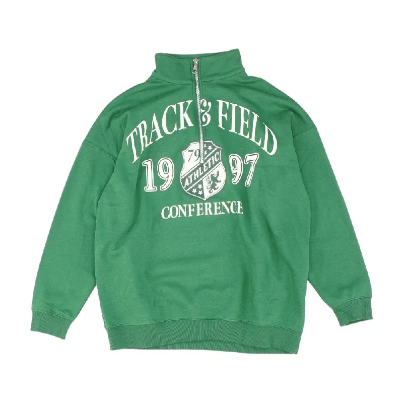 Green Graphic 1/4 Zip Pullover Turtleneck Warm Pullover
