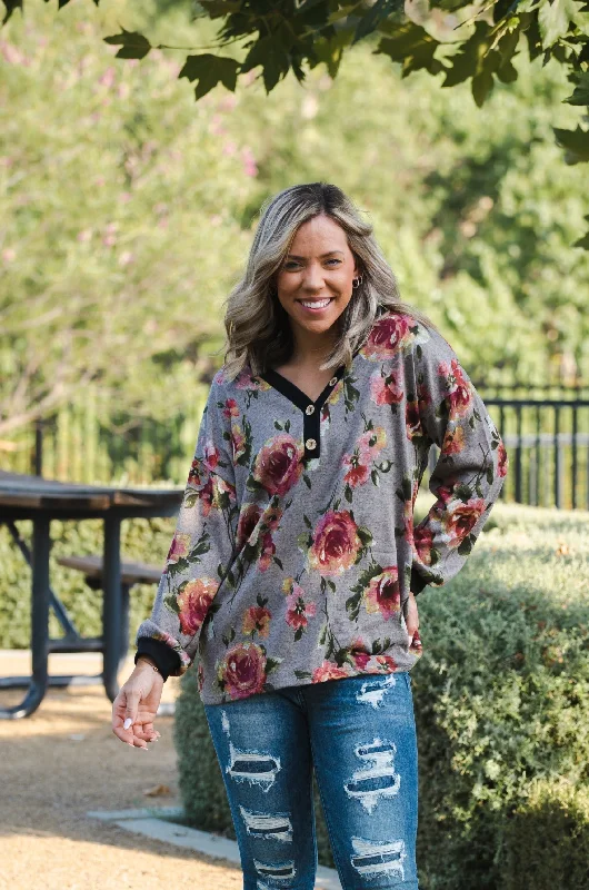 Heavenly Blooms Pullover Button Front Sweater