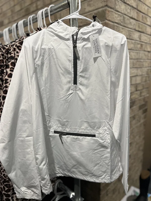 Quarter Zip Wind Breaker Pullover, White Scalloped Neck Pullover