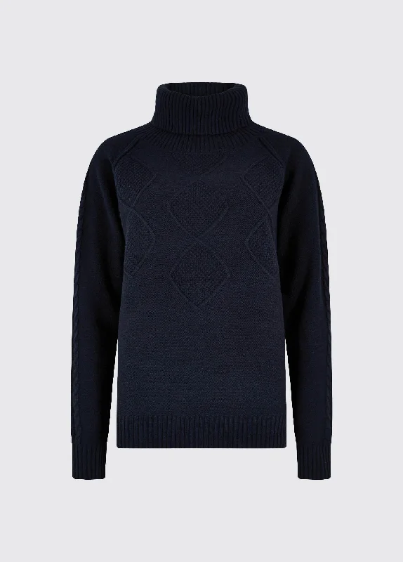 Belleek Chunky Roll Neck Sweater - Navy Plaid Sweater Polka Dot Checkered