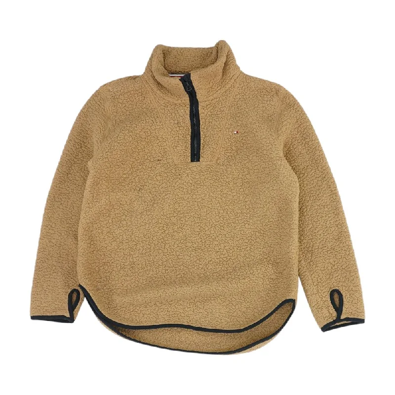 Brown Solid 1/4 Zip Pullover Hooded Pullover Sweater
