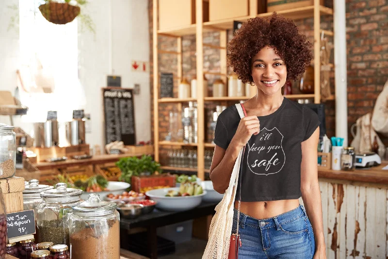 I'll Keep You Safe Crop Top For Women White Print Nylon Fabric Polyester Fabric Spandex Fabric I'll Keep You Safe Crop Top For Women White Print Nylon Fabric Polyester Fabric Spandex Fabric