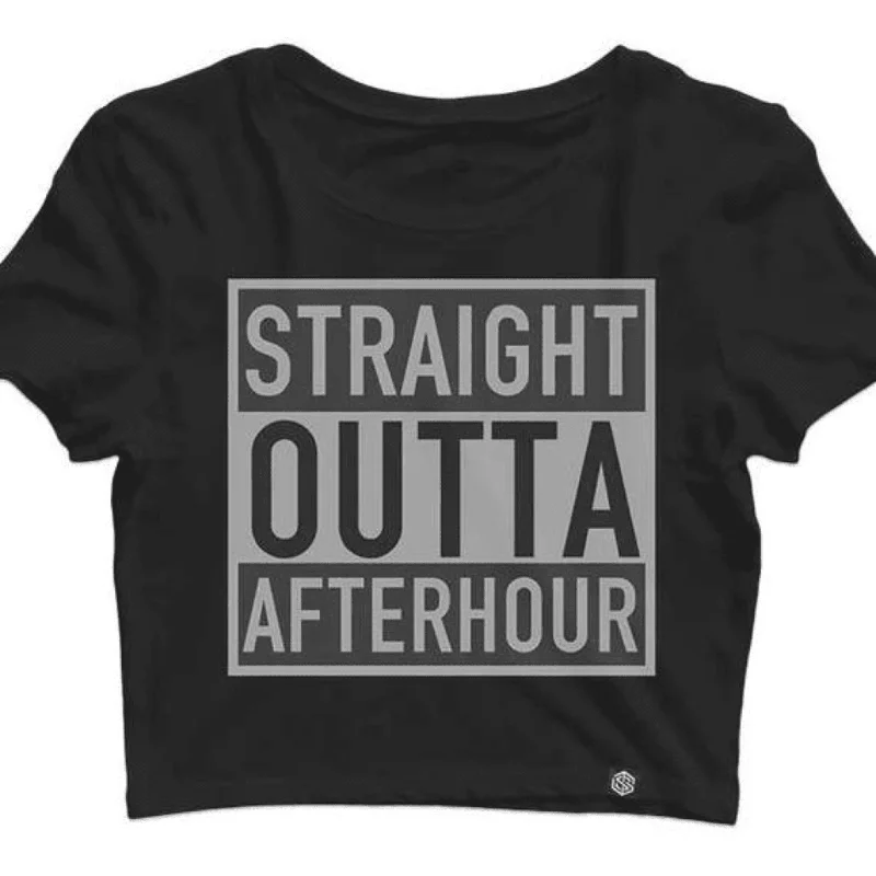 Straight Outta Afterhour Crop Top (schwarz) Notch Collar Peter Pan Collar Cowl Neck