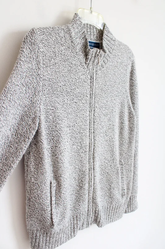 Karen Scott White & Black Zip-Up Sweater | S Cashmere Blend Cotton Blend Poly Blend