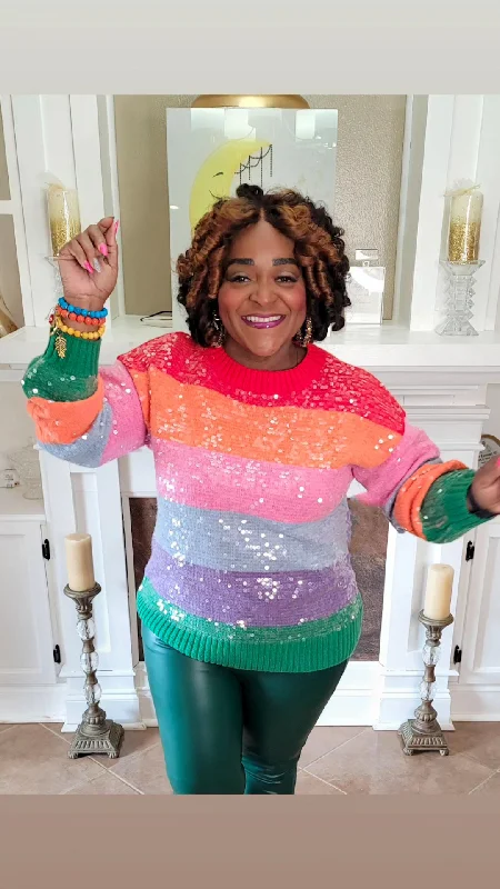 Kissed Sequin All Over Colored Sweater Neon Metallic Matte