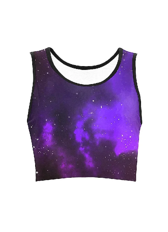 Galaxy Print Crop Top Boxy Fit Fitted Loose