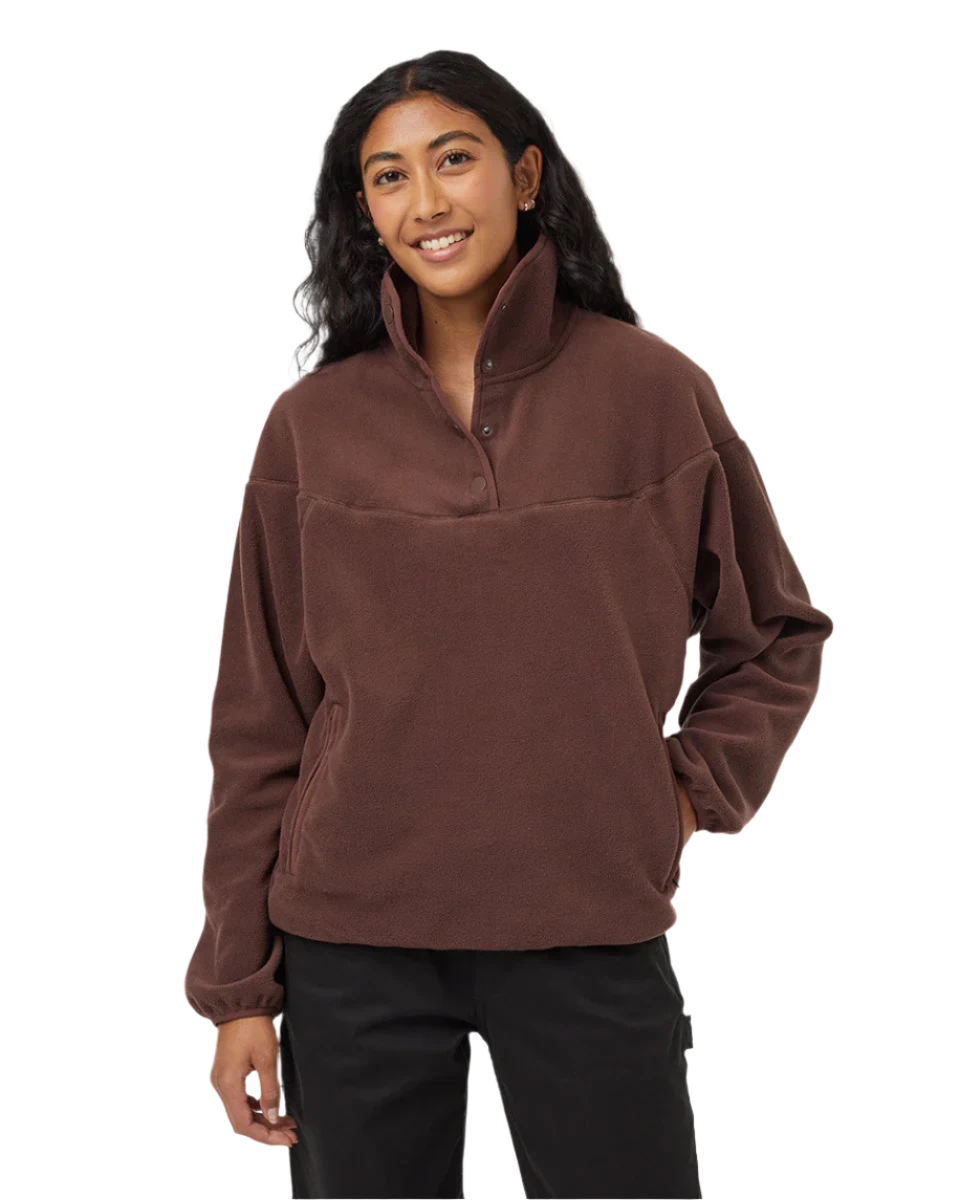 TENTREE Women's Recycled Microfleece 1/4 Snap Fleece Sweater Deep Mahogany Real Fur Shearling Chenille TENTREE Women's Recycled Microfleece 1/4 Snap Fleece Sweater Deep Mahogany Real Fur Shearling Chenille