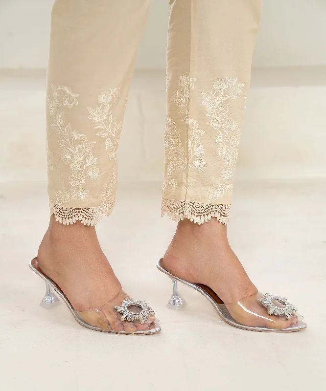 Embroidered Beige Trouser - LTE 439 Trousers Bootcut Casual