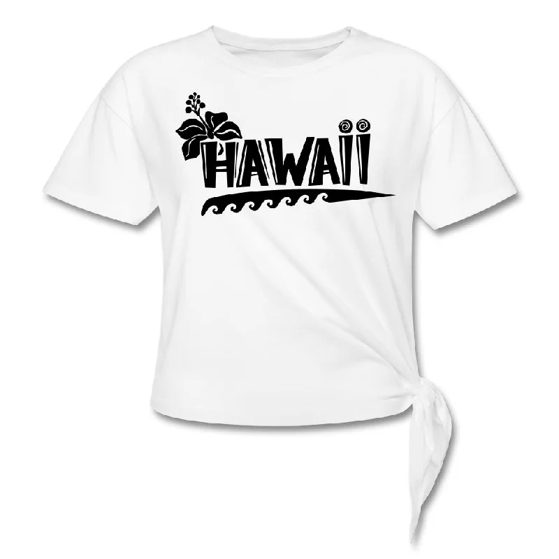 Hawaii Knotted Crop Top Collared Crew Neck Turtle Neck