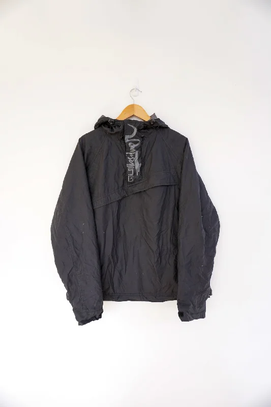 Quiksilver BlackVintage Ski Jacket Zippered Front Buttoned Front Snap Front