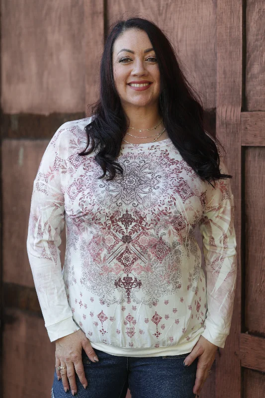 Rustic Charm Mandala Pullover Turtleneck Warm Pullover