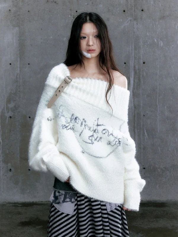 Plush Graphic Knit Sweater Ribbed Striped Patterned