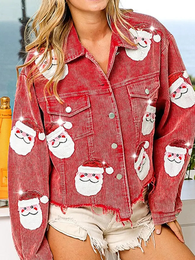All I Want For Christmas Red Corduroy Santa Claus Jacket Bomber Jacket Anorak Windbreaker All I Want For Christmas Red Corduroy Santa Claus Jacket Bomber Jacket Anorak Windbreaker
